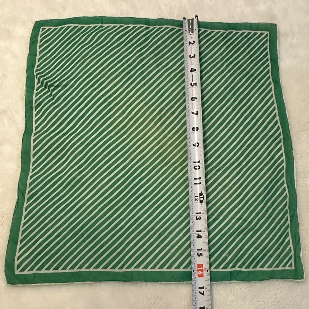 Striped Scarf‎ Women 16x16 Green Vintage Neckerchief Retro Square